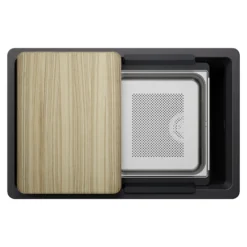 Blanco Inteos 30" Undermount Silgranit Workstation Kitchen Sink, Coal Black, No Faucet Hole, 443303
