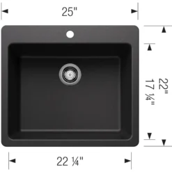 Blanco Liven 25" Dual Mount Silgranit Kitchen Sink, Anthracite, 1 Faucet Hole, 443219