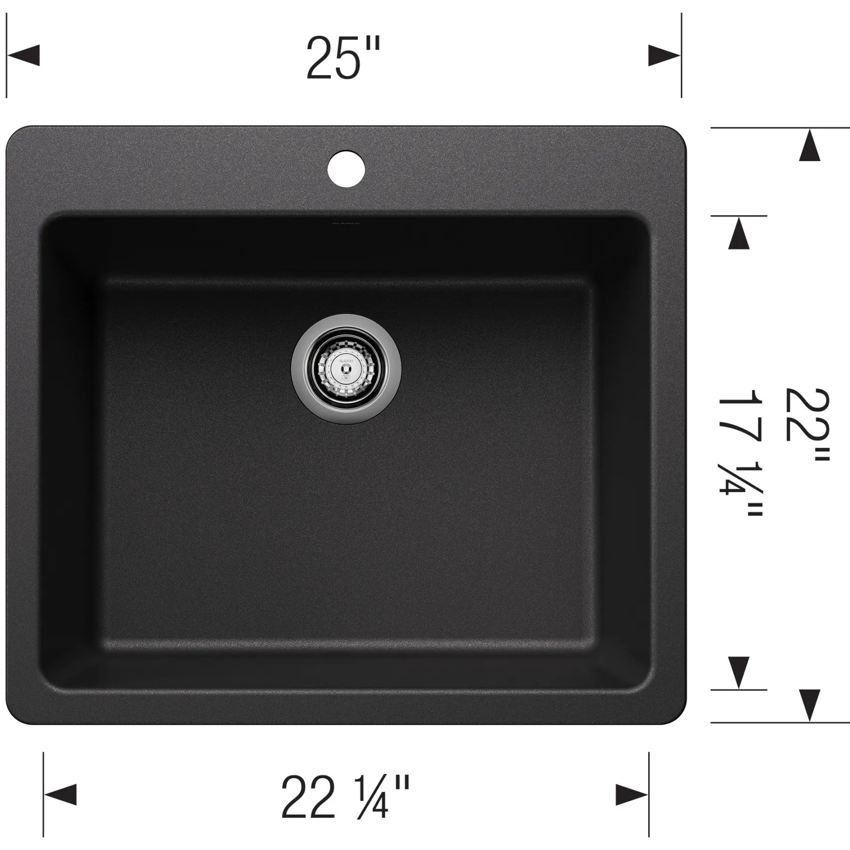 Blanco Liven 25" Dual Mount Silgranit Kitchen Sink, Anthracite, 1 Faucet Hole, 443219