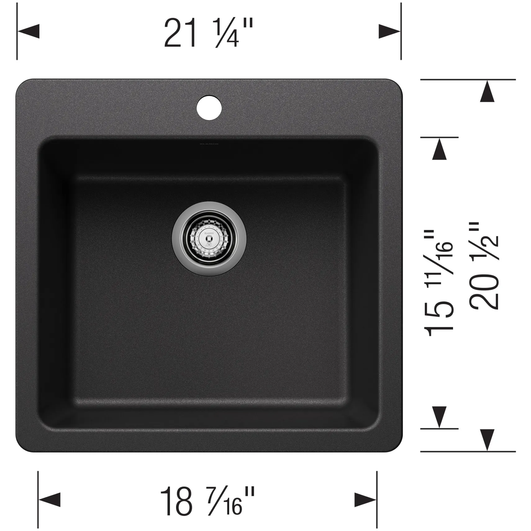 Blanco Liven 21" Dual Mount Silgranit Kitchen Sink, Anthracite, 1 Faucet Hole, 443227