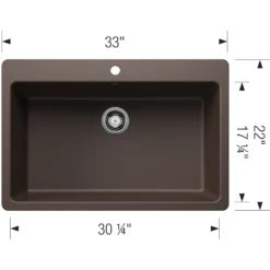 Blanco Liven 33" Dual Mount Silgranit Kitchen Sink, Cafe, 1 Faucet Hole, 443199