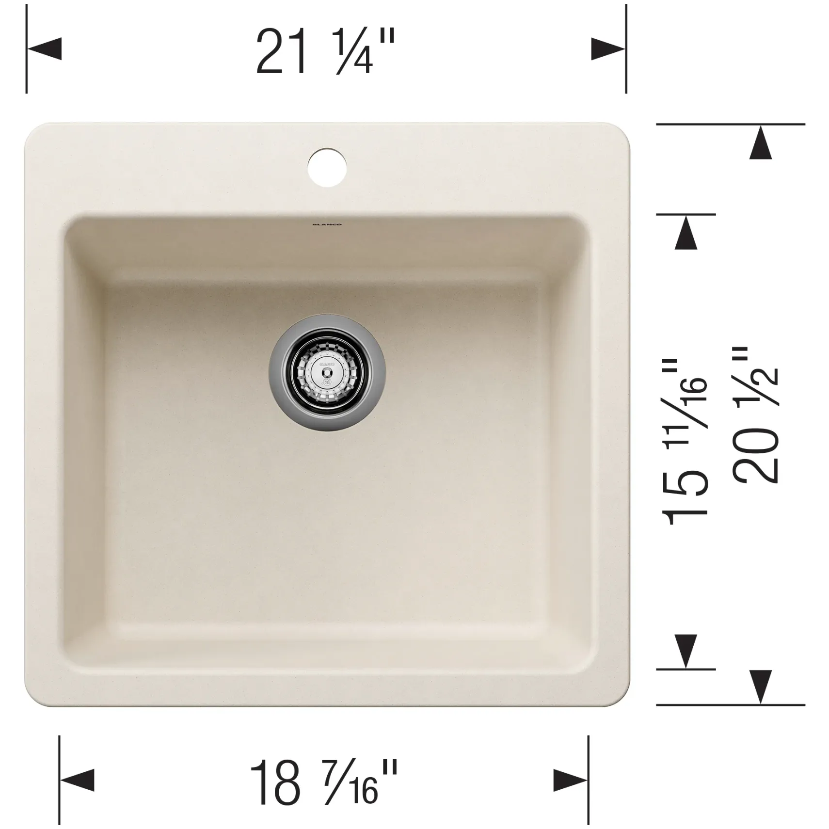 Blanco Liven 21" Dual Mount Silgranit Kitchen Sink, Soft White, 1 Faucet Hole, 443233