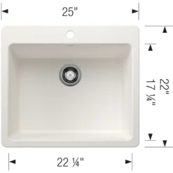Blanco Liven 25" Dual Mount Silgranit Kitchen Sink, White, 1 Faucet Hole, 443221
