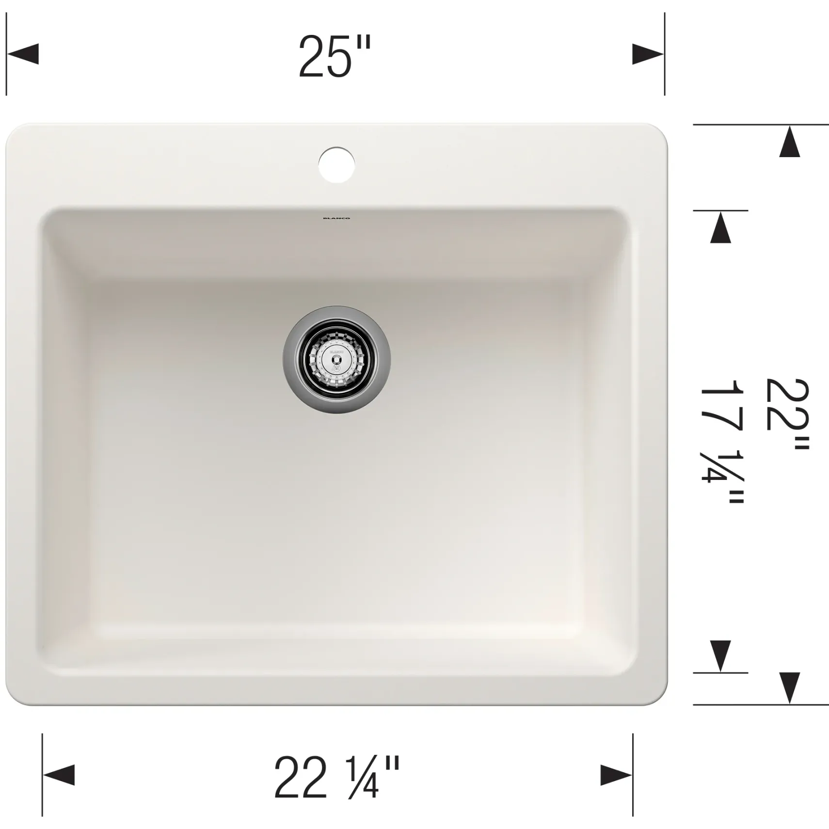 Blanco Liven 25" Dual Mount Silgranit Kitchen Sink, White, 1 Faucet Hole, 443221