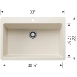 Blanco Liven 33" Dual Mount Silgranit Kitchen Sink, Soft White, 1 Faucet Hole, 443201