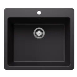 Blanco Liven 25" Dual Mount Silgranit Kitchen Sink, Coal Black, 1 Faucet Hole, 443218