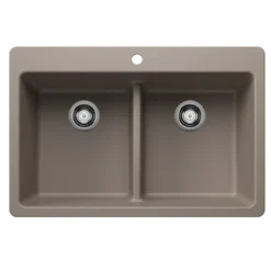 Blanco Liven 33" Dual Mount Silgranit Kitchen Sink, 50/50 Double Bowl, Truffle, 1 Faucet Hole, 443206