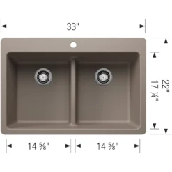 Blanco Liven 33" Dual Mount Silgranit Kitchen Sink, 50/50 Double Bowl, Truffle, 1 Faucet Hole, 443206