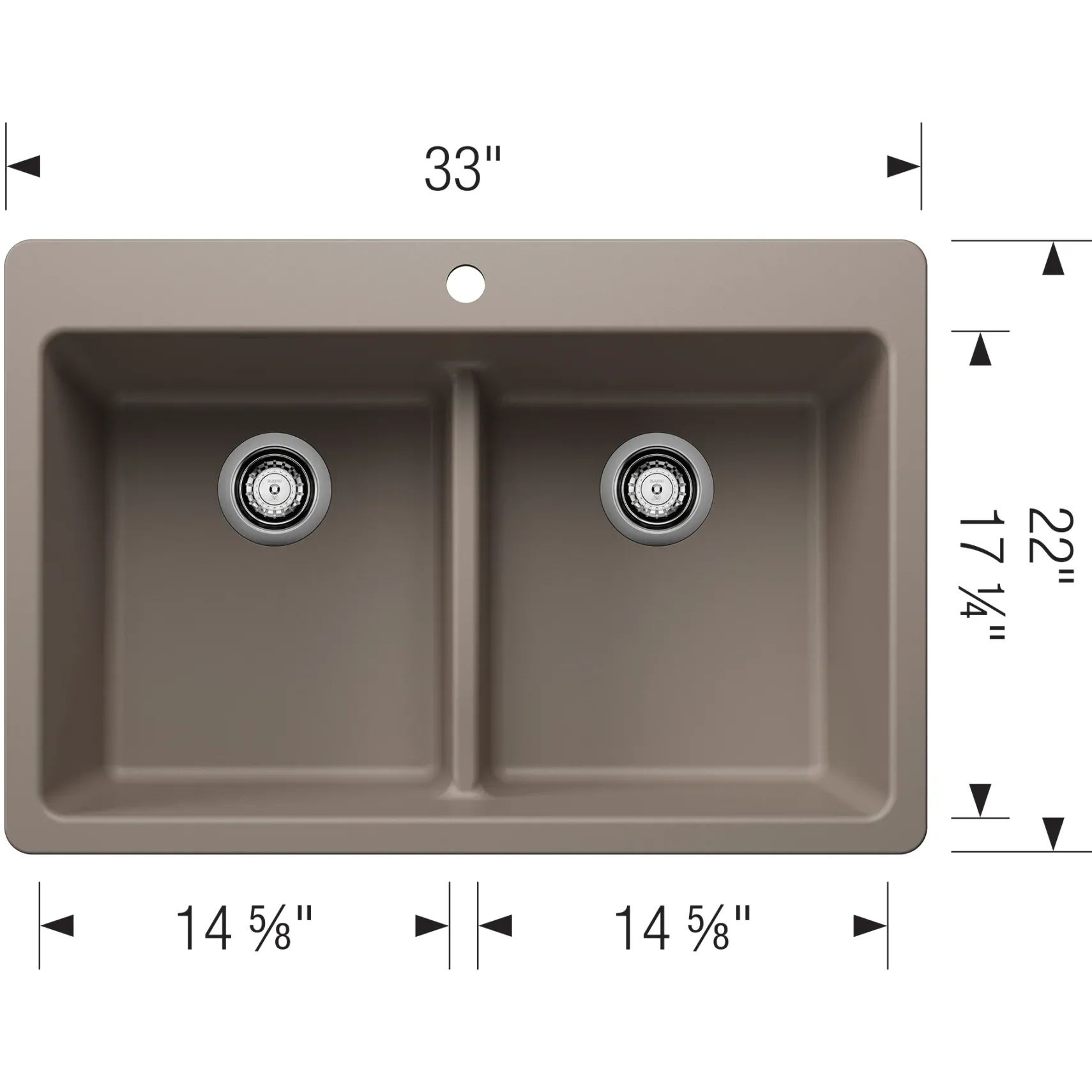 Blanco Liven 33" Dual Mount Silgranit Kitchen Sink, 50/50 Double Bowl, Truffle, 1 Faucet Hole, 443206