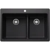 Blanco Liven 33" Dual Mount Silgranit Kitchen Sink, 60/40 Double Bowl, Coal Black, 1 Faucet Hole, 443210