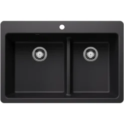 Blanco Liven 33" Dual Mount Silgranit Kitchen Sink, 60/40 Double Bowl, Coal Black, 1 Faucet Hole, 443210
