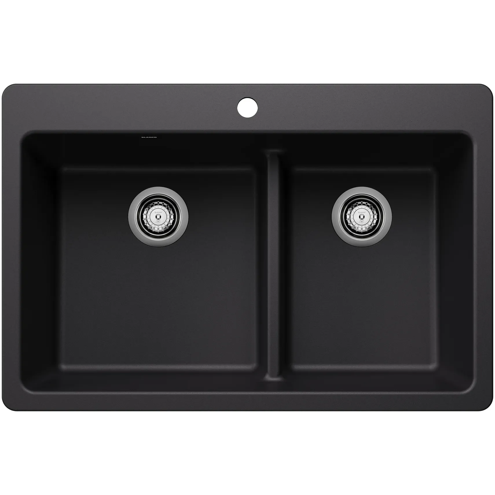 Blanco Liven 33" Dual Mount Silgranit Kitchen Sink, 60/40 Double Bowl, Coal Black, 1 Faucet Hole, 443210