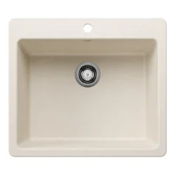Blanco Liven 25" Dual Mount Silgranit Kitchen Sink, Soft White, 1 Faucet Hole, 443225