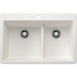 Blanco Liven 33" Dual Mount Silgranit Kitchen Sink, 60/40 Double Bowl, White, 1 Faucet Hole, 443213