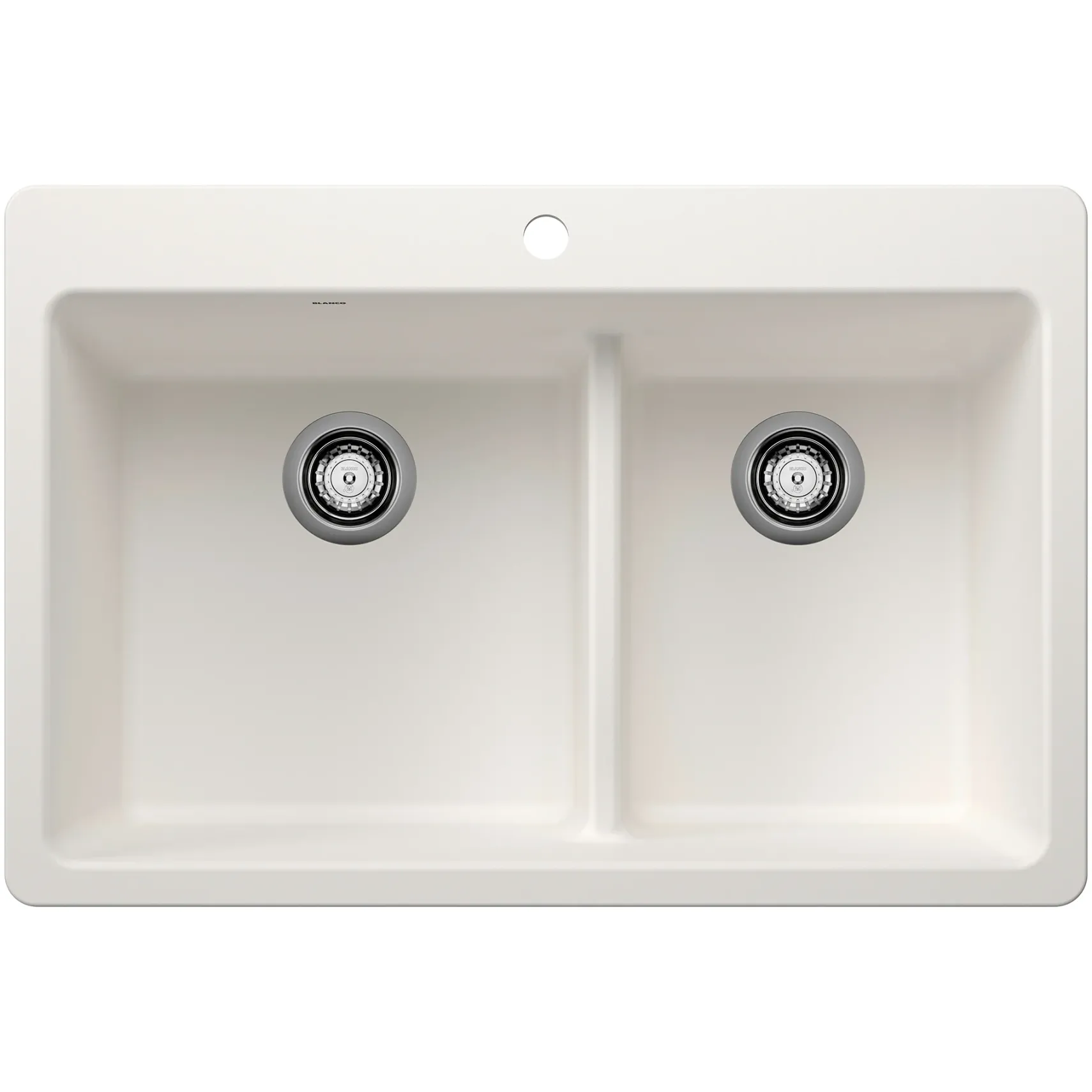 Blanco Liven 33" Dual Mount Silgranit Kitchen Sink, 60/40 Double Bowl, White, 1 Faucet Hole, 443213