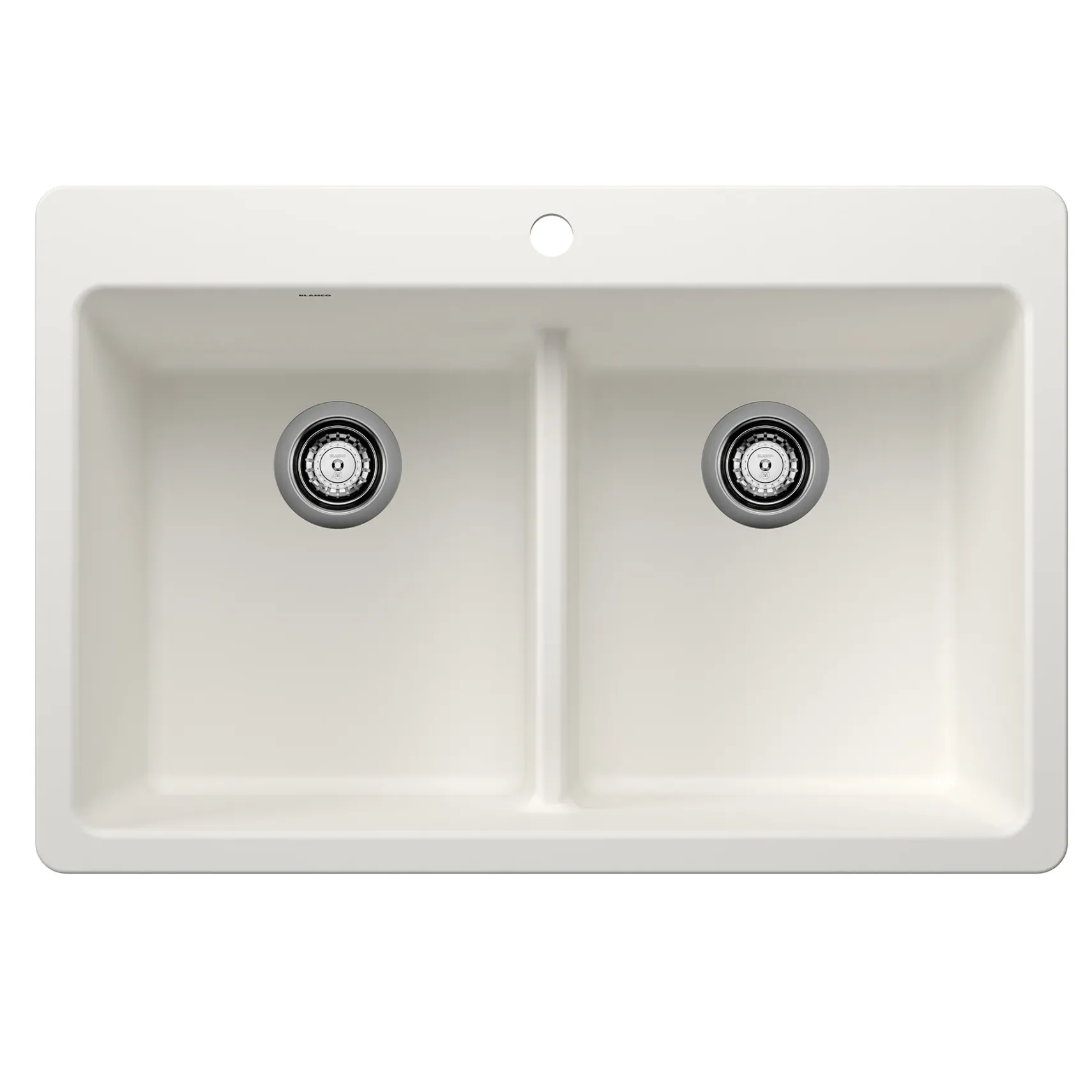 Blanco Liven 33" Dual Mount Silgranit Kitchen Sink, 50/50 Double Bowl, White, 1 Faucet Hole, 443205
