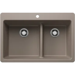 Blanco Liven 33" Dual Mount Silgranit Kitchen Sink, 60/40 Double Bowl, Truffle, 1 Faucet Hole, 443214