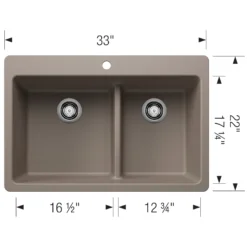Blanco Liven 33" Dual Mount Silgranit Kitchen Sink, 60/40 Double Bowl, Truffle, 1 Faucet Hole, 443214