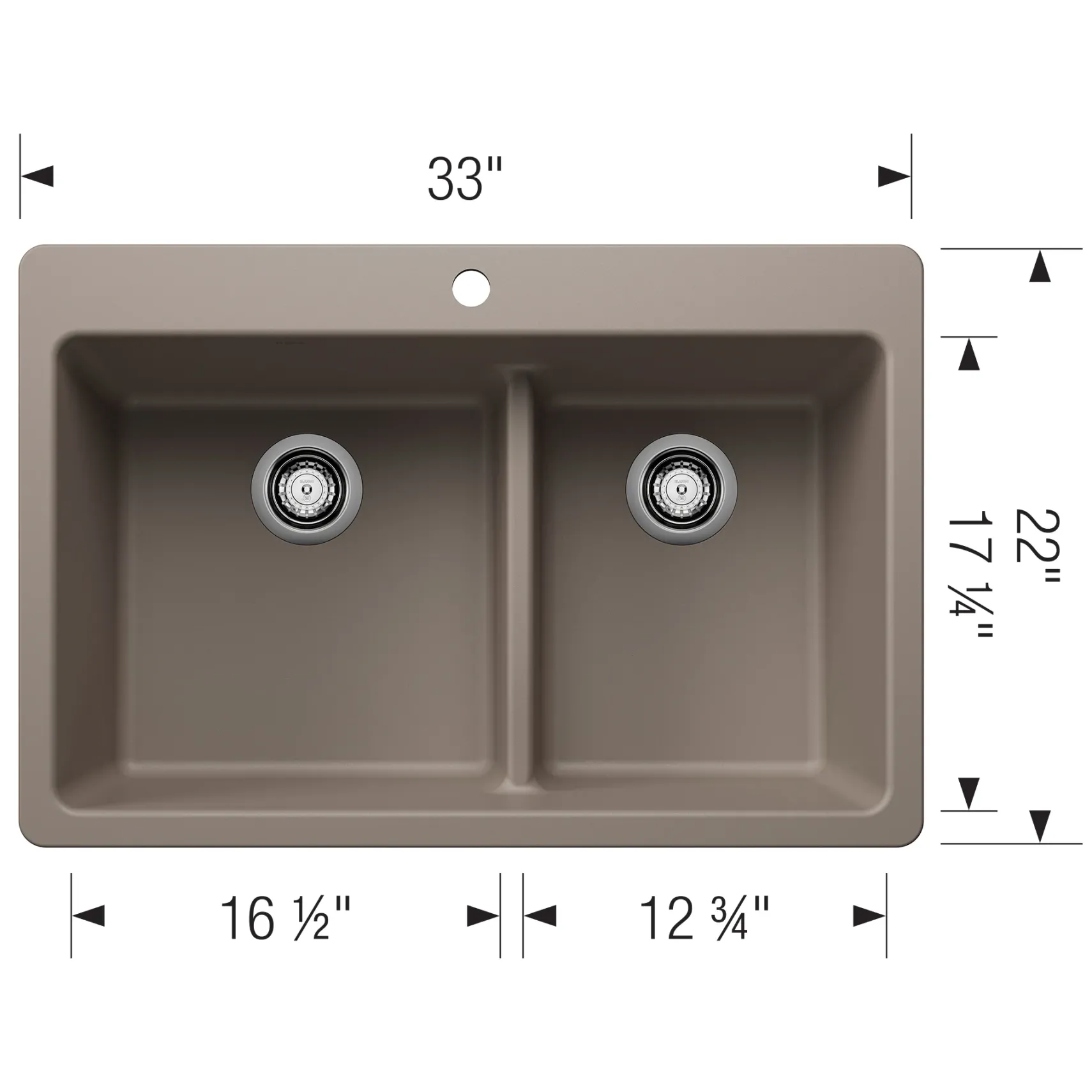 Blanco Liven 33" Dual Mount Silgranit Kitchen Sink, 60/40 Double Bowl, Truffle, 1 Faucet Hole, 443214