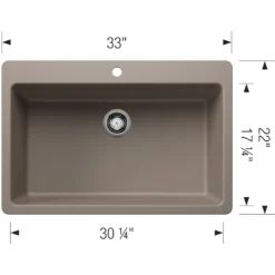 Blanco Liven 33" Dual Mount Silgranit Kitchen Sink, Truffle, 1 Faucet Hole, 443198