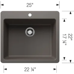 Blanco Liven 25" Dual Mount Silgranit Kitchen Sink, Volcano Gray, 1 Faucet Hole, 443224
