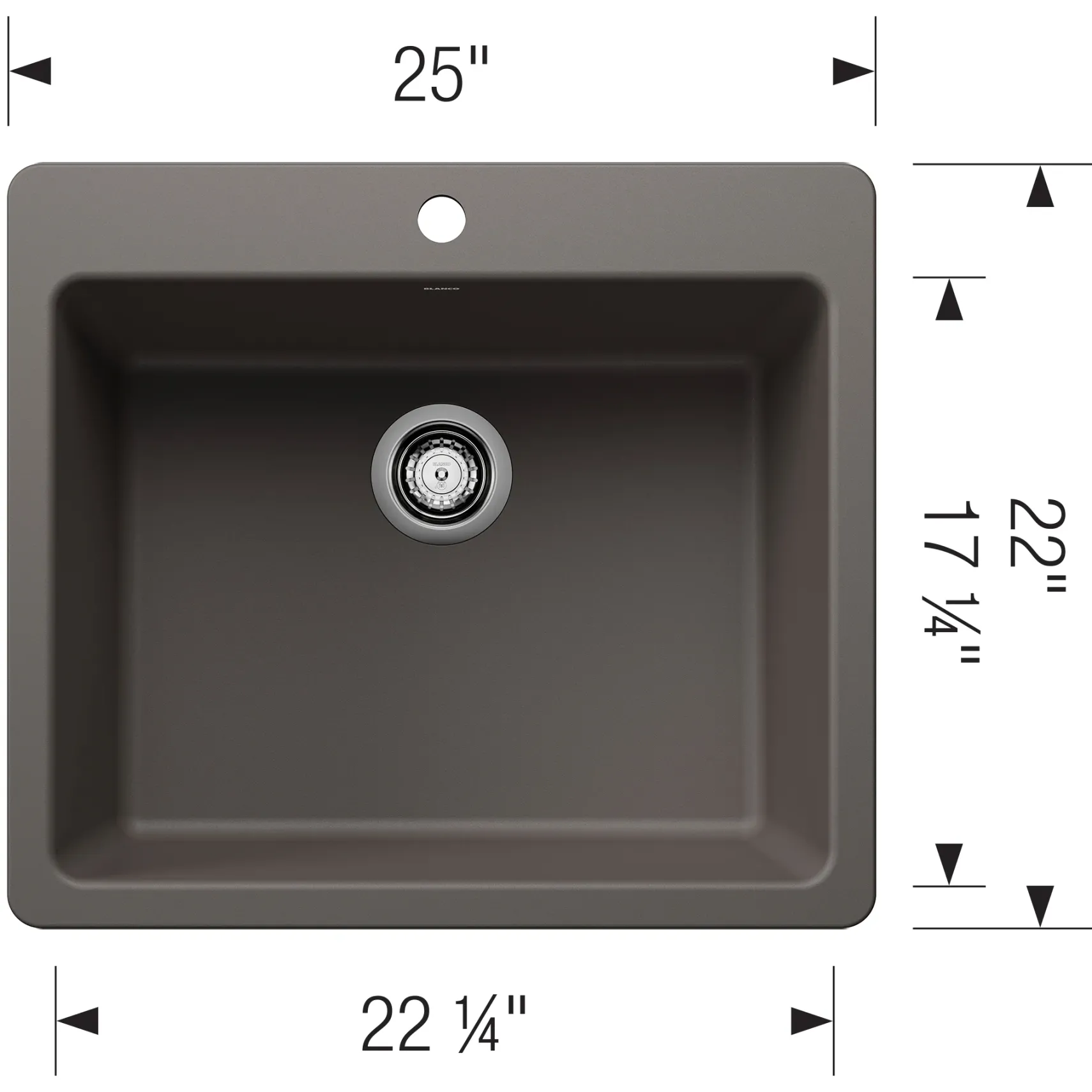 Blanco Liven 25" Dual Mount Silgranit Kitchen Sink, Volcano Gray, 1 Faucet Hole, 443224