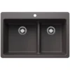 Blanco Liven 33" Dual Mount Silgranit Kitchen Sink, 60/40 Double Bowl, Cinder, 1 Faucet Hole, 443212