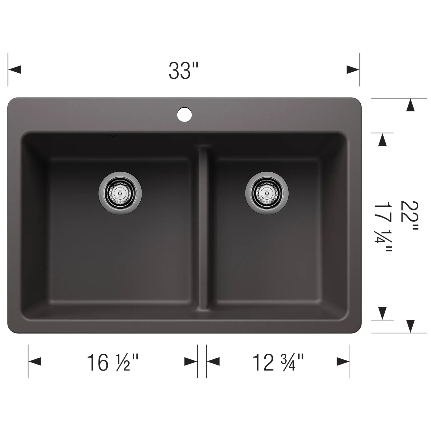 Blanco Liven 33" Dual Mount Silgranit Kitchen Sink, 60/40 Double Bowl, Cinder, 1 Faucet Hole, 443212