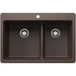 Blanco Liven 33" Dual Mount Silgranit Kitchen Sink, 60/40 Double Bowl, Cafe, 1 Faucet Hole, 443215