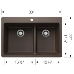 Blanco Liven 33" Dual Mount Silgranit Kitchen Sink, 60/40 Double Bowl, Cafe, 1 Faucet Hole, 443215