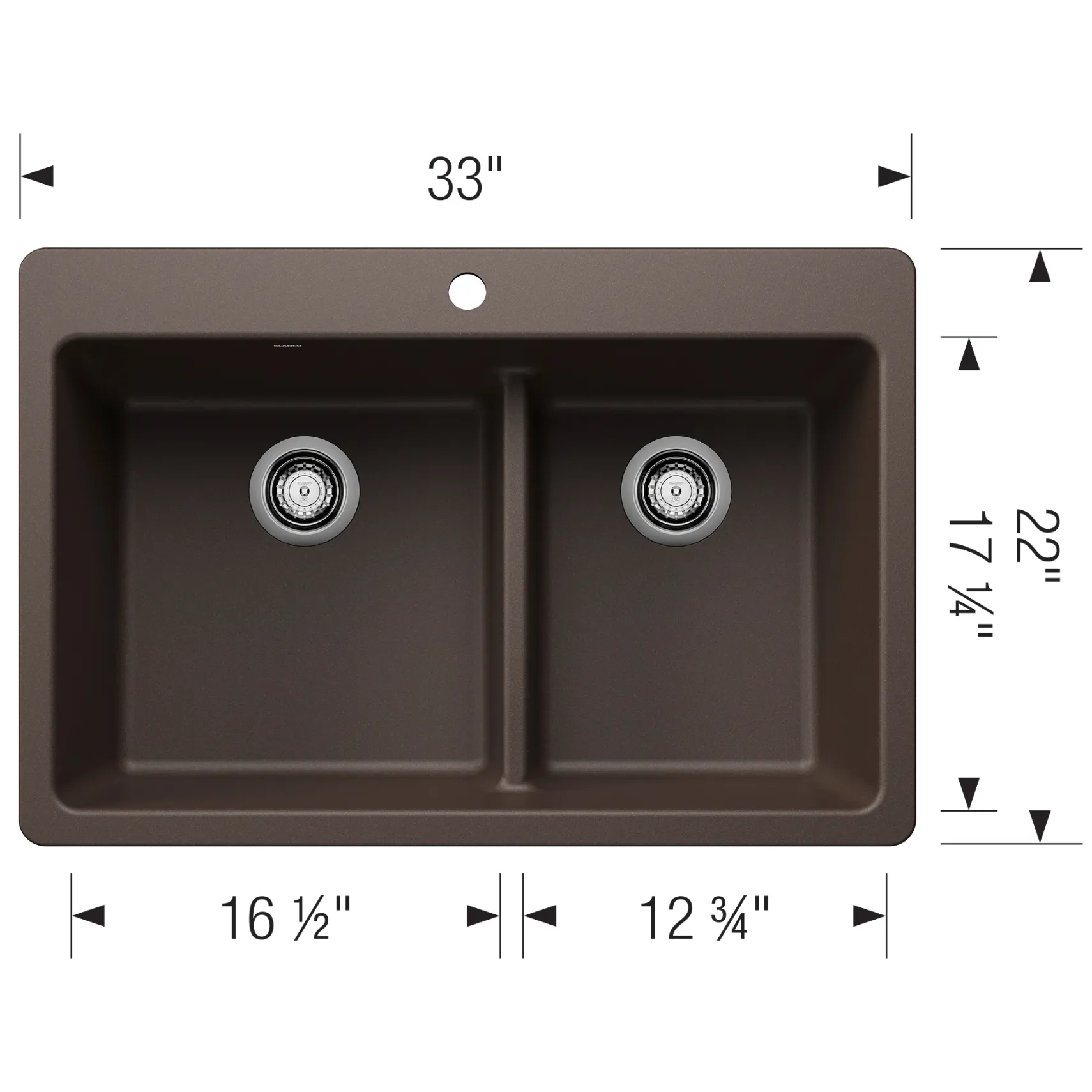 Blanco Liven 33" Dual Mount Silgranit Kitchen Sink, 60/40 Double Bowl, Cafe, 1 Faucet Hole, 443215
