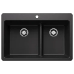 Blanco Liven 33" Dual Mount Silgranit Kitchen Sink, 60/40 Double Bowl, Anthracite, 1 Faucet Hole, 443211