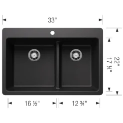 Blanco Liven 33" Dual Mount Silgranit Kitchen Sink, 60/40 Double Bowl, Anthracite, 1 Faucet Hole, 443211