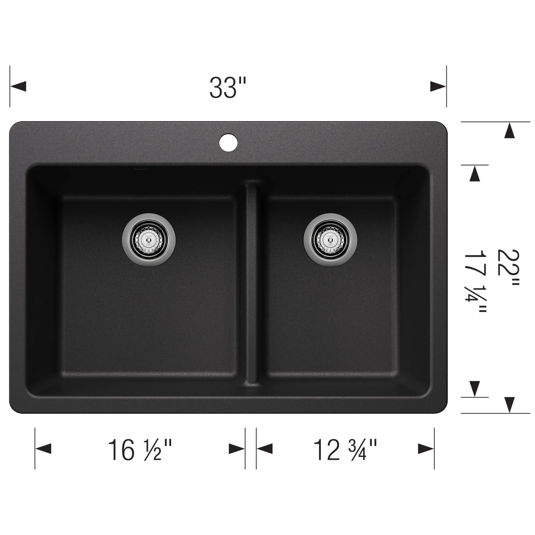 Blanco Liven 33" Dual Mount Silgranit Kitchen Sink, 60/40 Double Bowl, Anthracite, 1 Faucet Hole, 443211