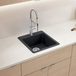 Blanco Liven 21" Dual Mount Silgranit Kitchen Sink, Coal Black, 1 Faucet Hole, 443226