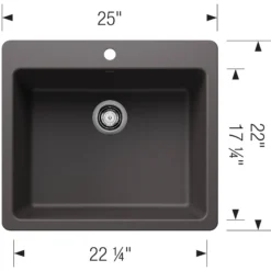 Blanco Liven 25" Dual Mount Silgranit Kitchen Sink, Cinder, 1 Faucet Hole, 443220