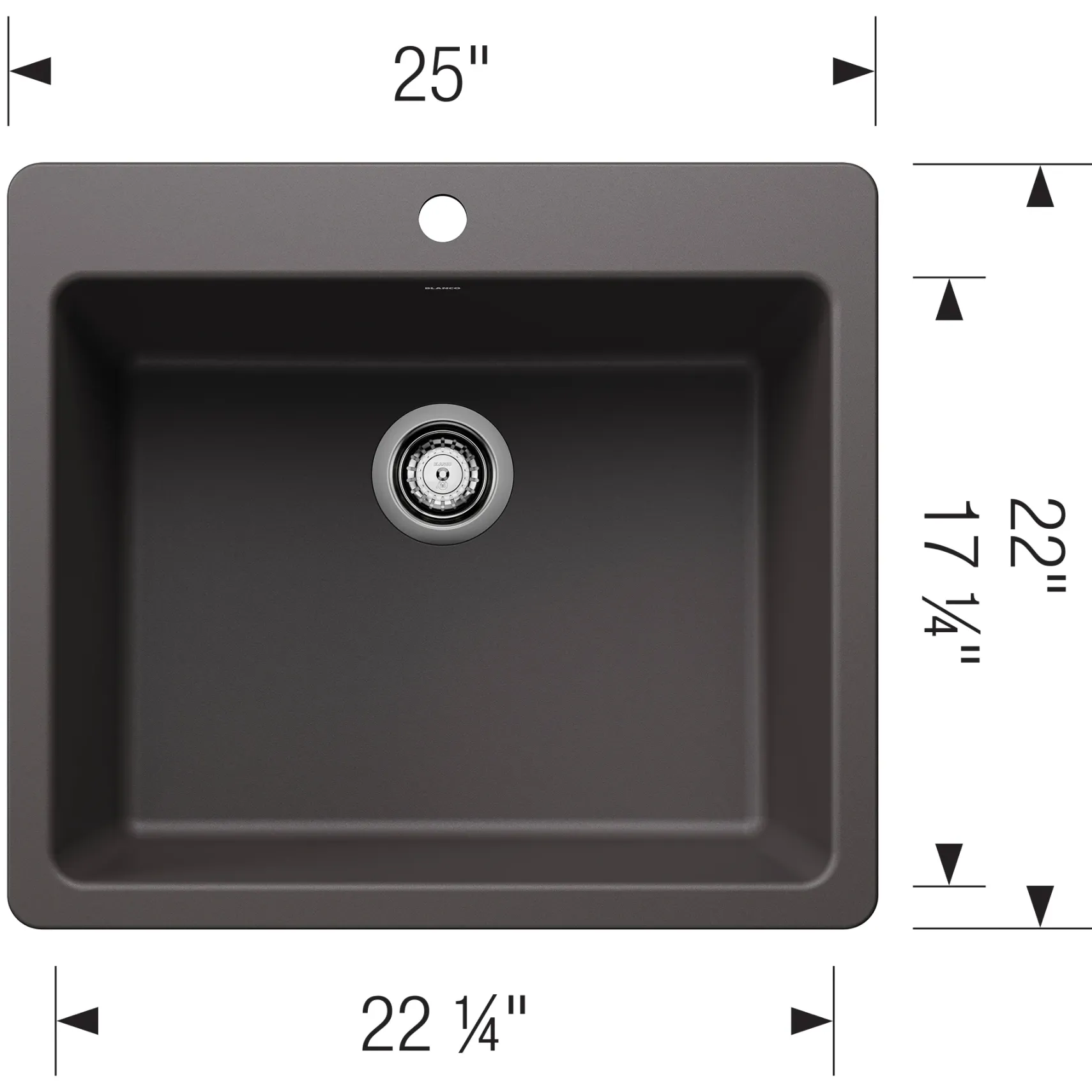 Blanco Liven 25" Dual Mount Silgranit Kitchen Sink, Cinder, 1 Faucet Hole, 443220