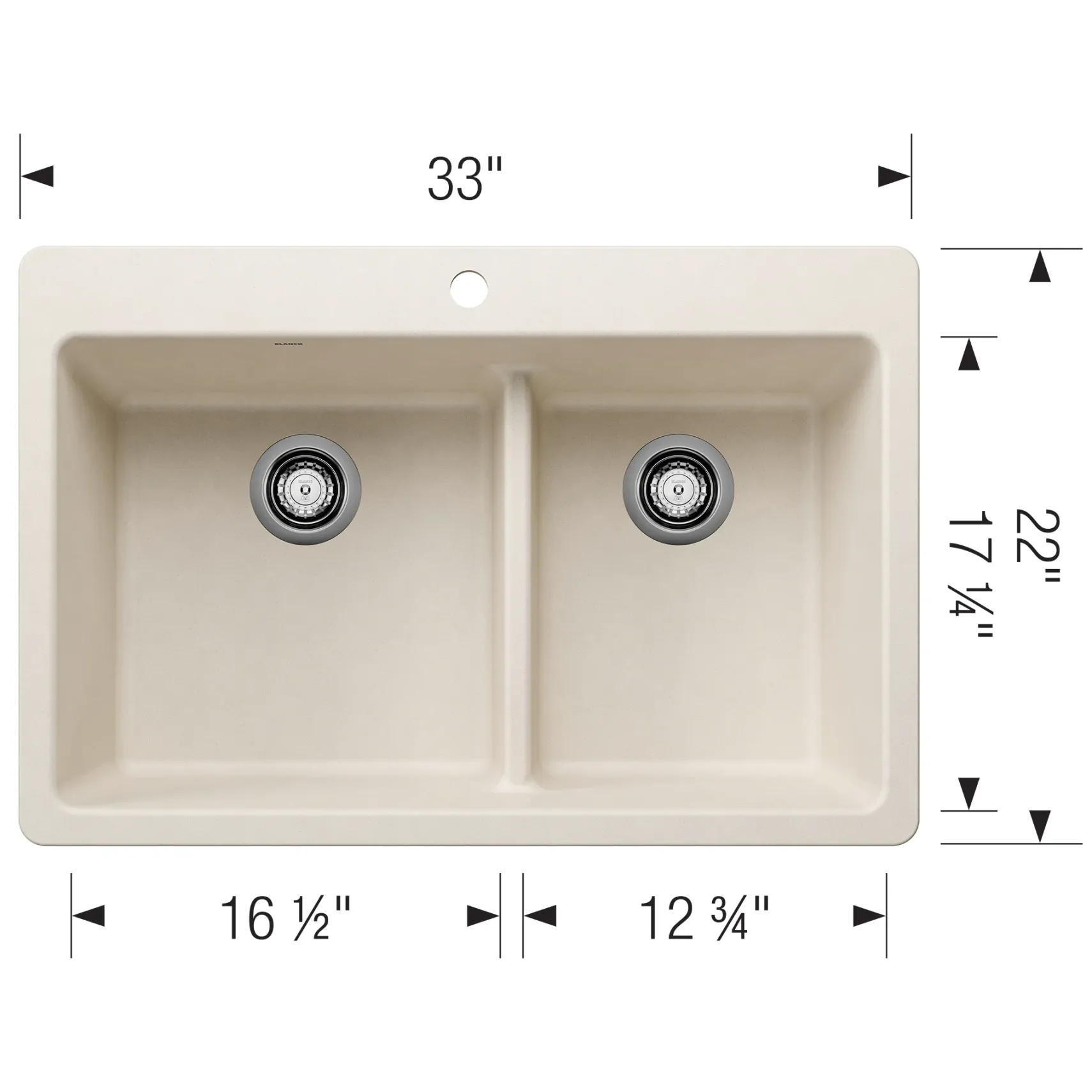 Blanco Liven 33" Dual Mount Silgranit Kitchen Sink, 60/40 Double Bowl, Soft White, 1 Faucet Hole, 443217