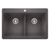 Blanco Liven 33" Dual Mount Silgranit Kitchen Sink, 50/50 Double Bowl, Cinder, 1 Faucet Hole, 443204