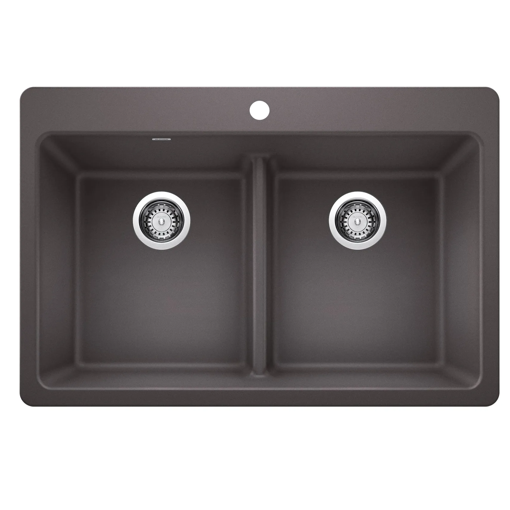 Blanco Liven 33" Dual Mount Silgranit Kitchen Sink, 50/50 Double Bowl, Cinder, 1 Faucet Hole, 443204