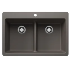 Blanco Liven 33" Dual Mount Silgranit Kitchen Sink, 50/50 Double Bowl, Volcano Gray, 1 Faucet Hole, 443208