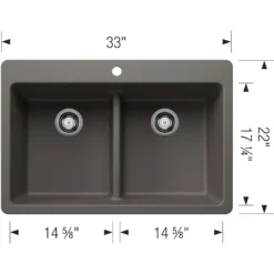 Blanco Liven 33" Dual Mount Silgranit Kitchen Sink, 50/50 Double Bowl, Volcano Gray, 1 Faucet Hole, 443208
