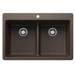 Blanco Liven 33" Dual Mount Silgranit Kitchen Sink, 50/50 Double Bowl, Cafe, 1 Faucet Hole, 443207
