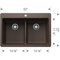 Blanco Liven 33" Dual Mount Silgranit Kitchen Sink, 50/50 Double Bowl, Cafe, 1 Faucet Hole, 443207