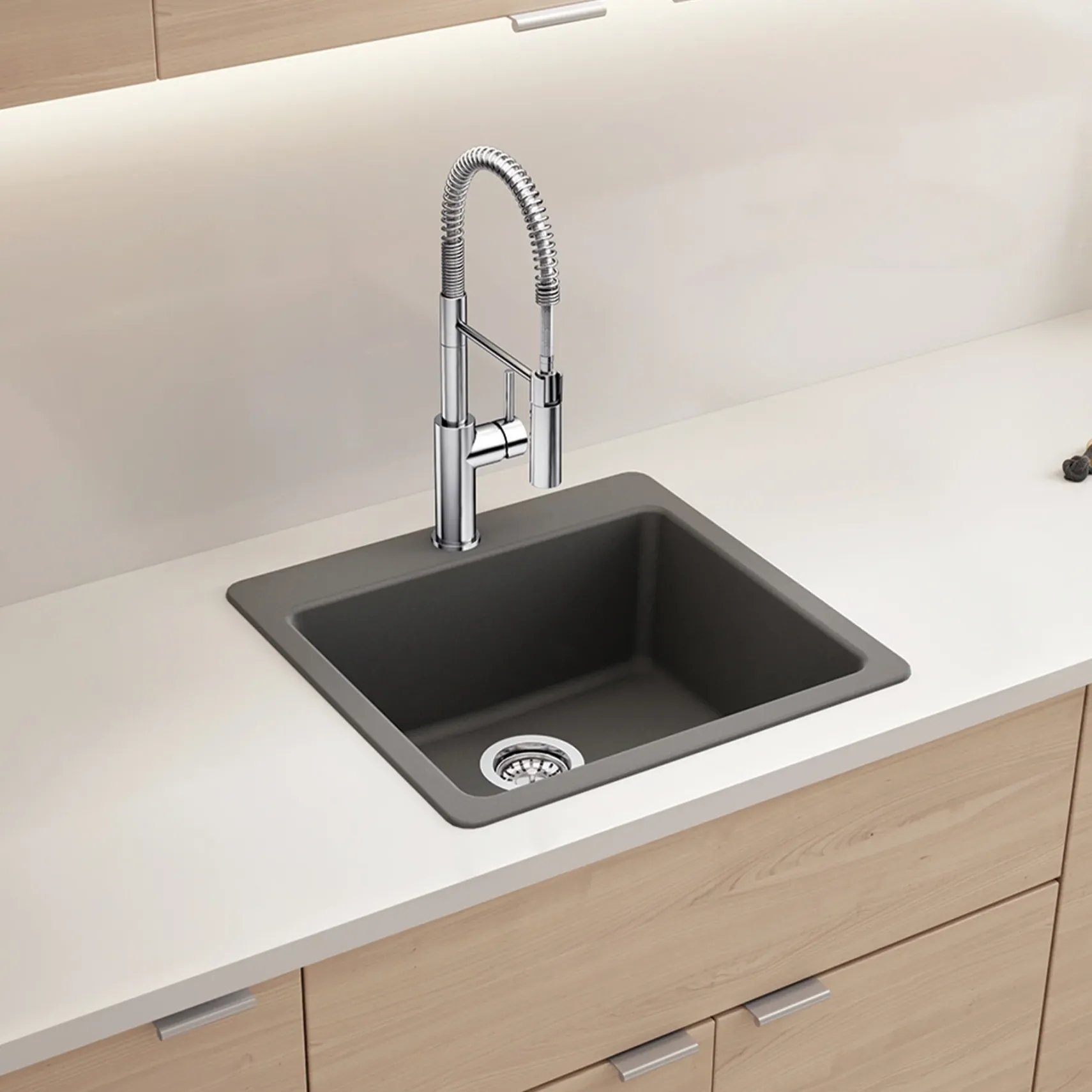 Blanco Liven 21" Dual Mount Silgranit Kitchen Sink, Cinder, 1 Faucet Hole, 443228