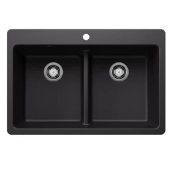 Blanco Liven 33" Dual Mount Silgranit Kitchen Sink, 50/50 Double Bowl, Coal Black, 1 Faucet Hole, 443202