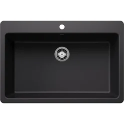 Blanco Liven 33" Dual Mount Silgranit Kitchen Sink, Coal Black, 1 Faucet Hole, 443194