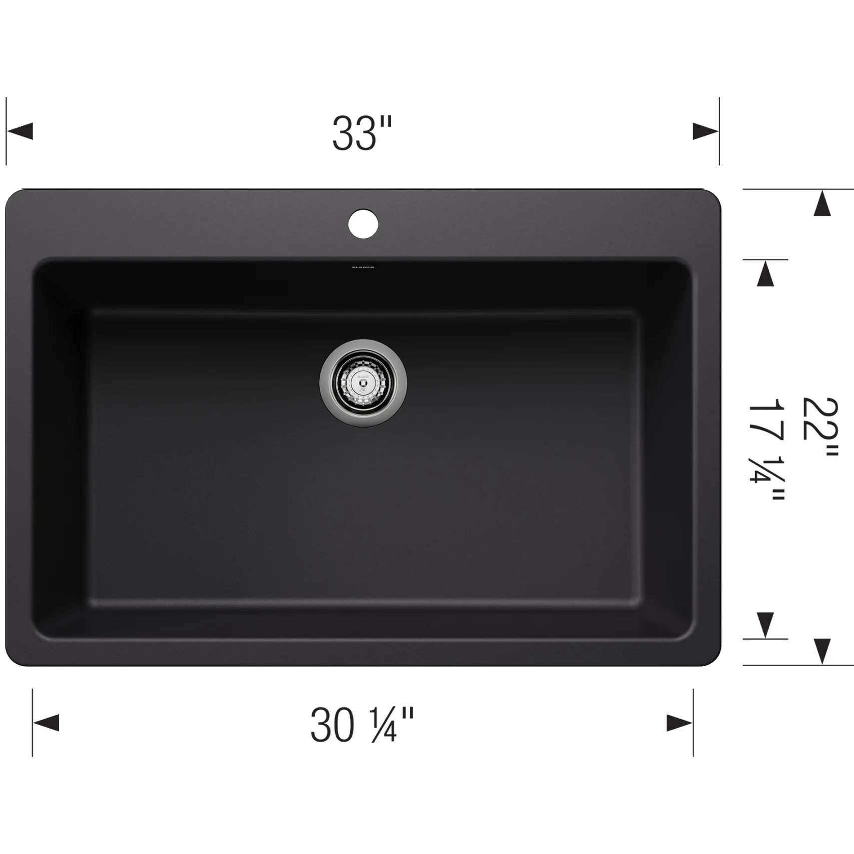 Blanco Liven 33" Dual Mount Silgranit Kitchen Sink, Coal Black, 1 Faucet Hole, 443194