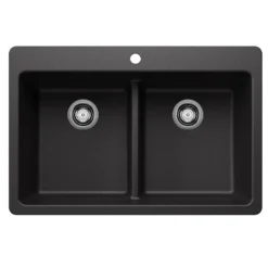 Blanco Liven 33" Dual Mount Silgranit Kitchen Sink, 50/50 Double Bowl, Anthracite, 1 Faucet Hole, 443203