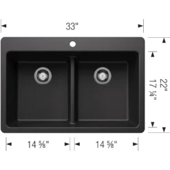 Blanco Liven 33" Dual Mount Silgranit Kitchen Sink, 50/50 Double Bowl, Anthracite, 1 Faucet Hole, 443203